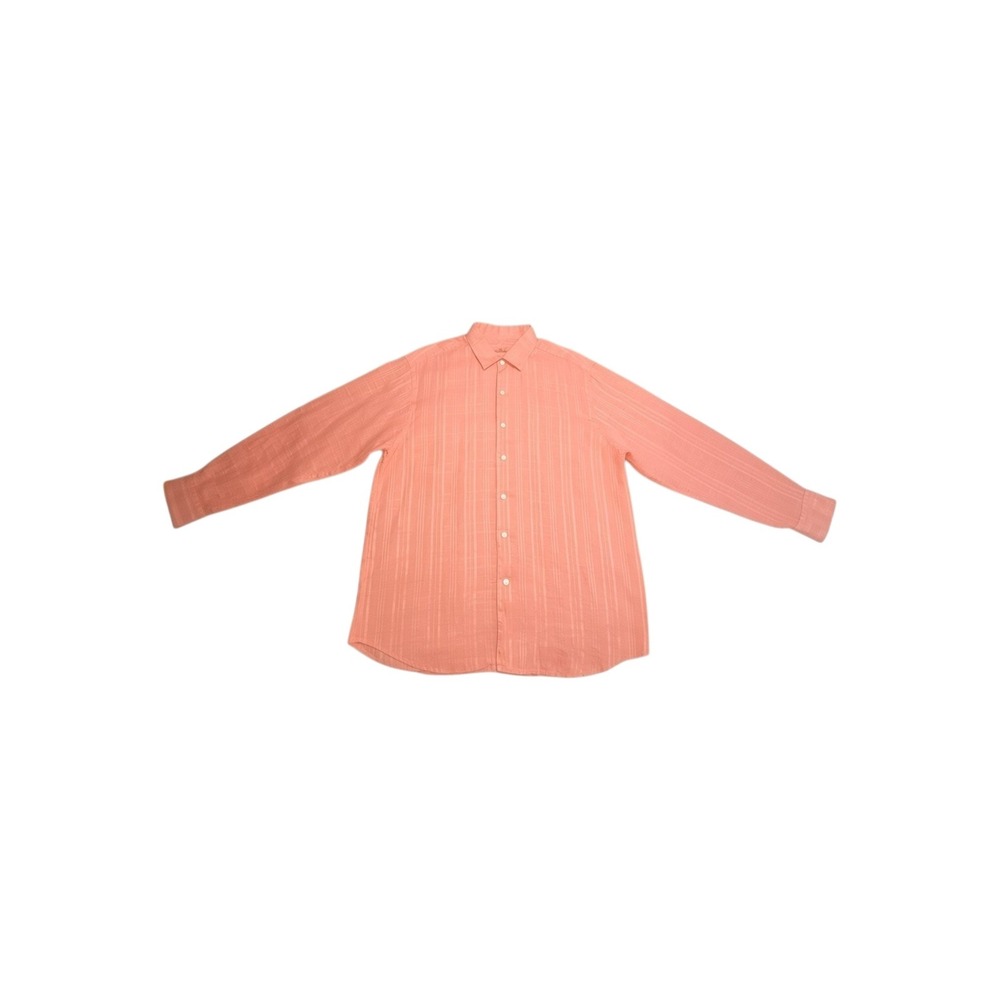 Tommy‎ Bahama Mens Large Coral Pink 100% Linen Long Sleeve Shirt